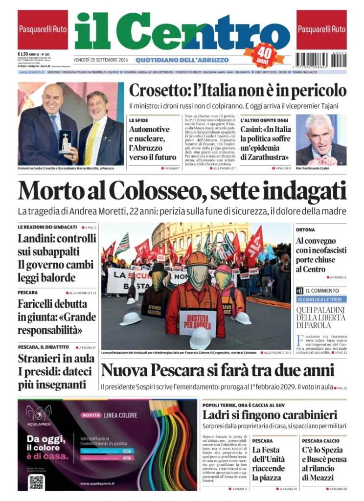 Prima-pagina-il centro-oggi-edizione-del-2026-09-25